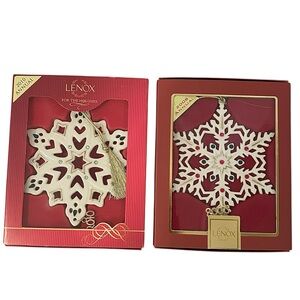 Lenox 2008 and 2010 Annual Gemmed Snowflake Collectible Christmas Ornaments